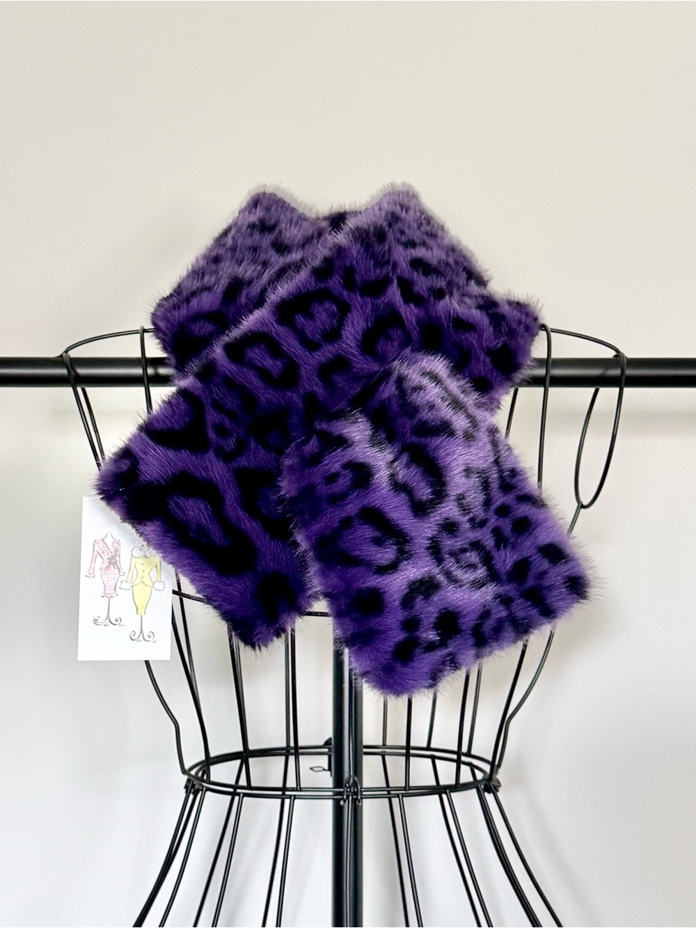 New Fall Winter Purple Leopard Print Faux Fur Neck Warmer Pull Through Scarf - Picture 2 of 6